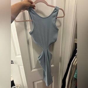 Sky Blue Ribbed Cutout One-Piece